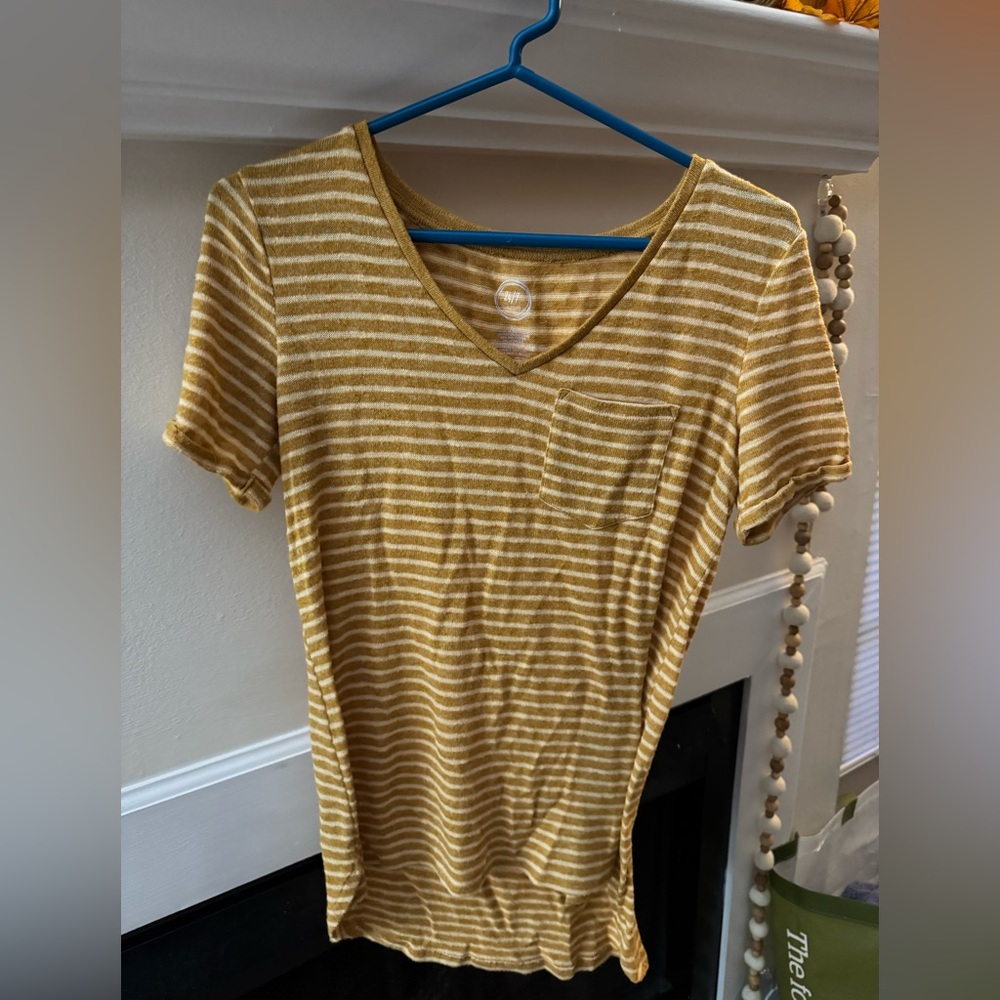 Maurices Mustard Striped V-Neck Tee